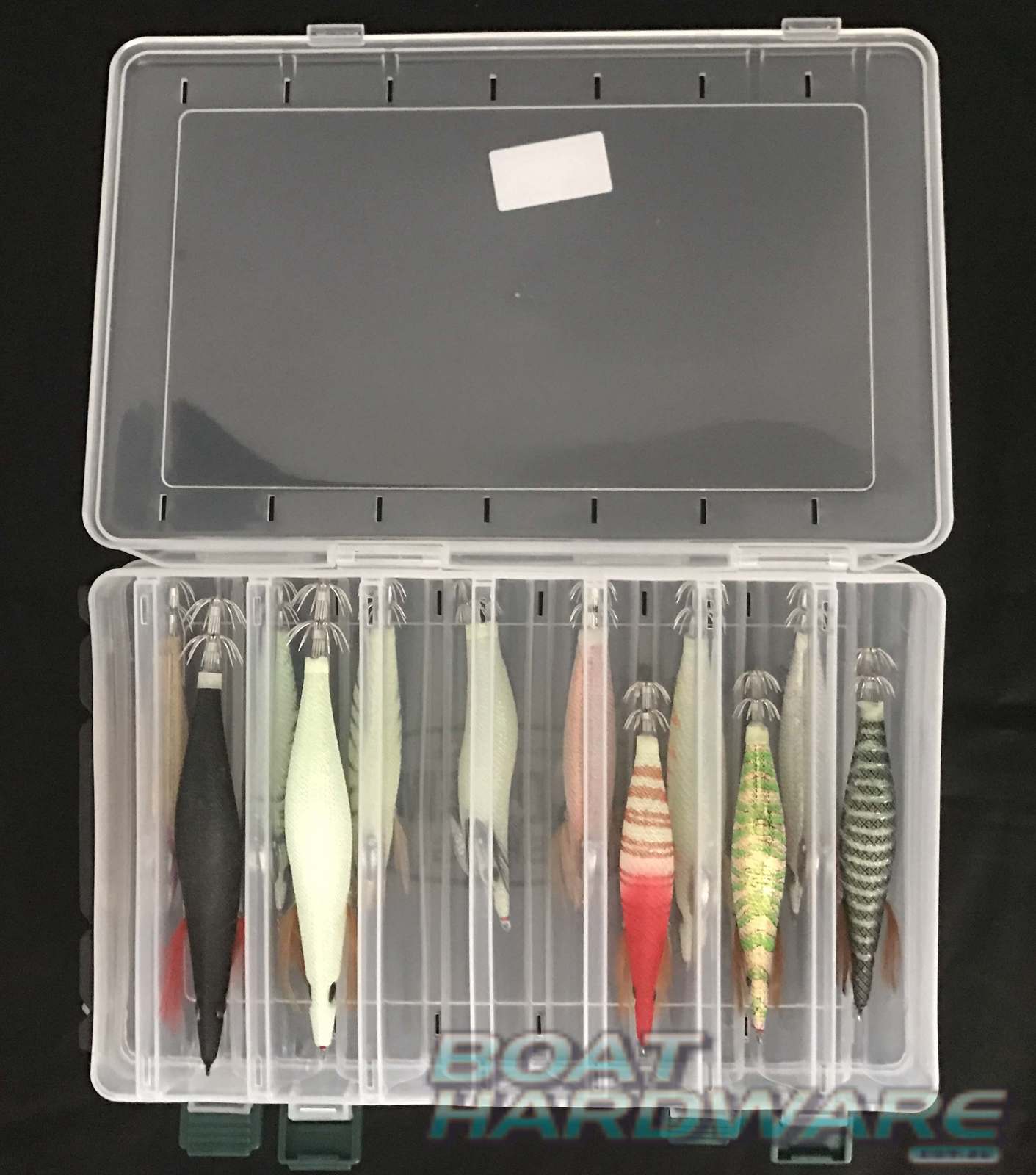 Squid Jig Tackle Box with 12 Assorted Jigs included (Holds 14)
