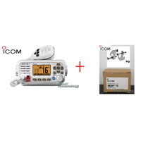 WHITE ICOM IC-M330GE + FLUSH MOUNT KIT - Ultra Compact VHF Marine Transceiver With GPS Receiver