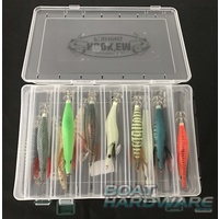 Squid Jig Tackle Box with 12 Assorted Jigs included (Holds 14)