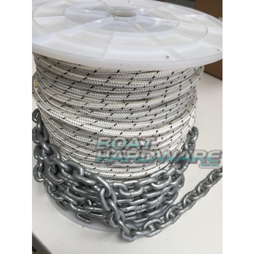 Rope & Chain Kit 90mtres of 6mm Double Braid Spliced to 8mtr of 6mm Short link Chain